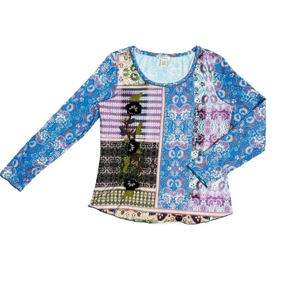 Sundance Poetic Patchwork Blouse Top Large Floral Beaded L/S Peasant‎ Paisley - Picture 1 of 10